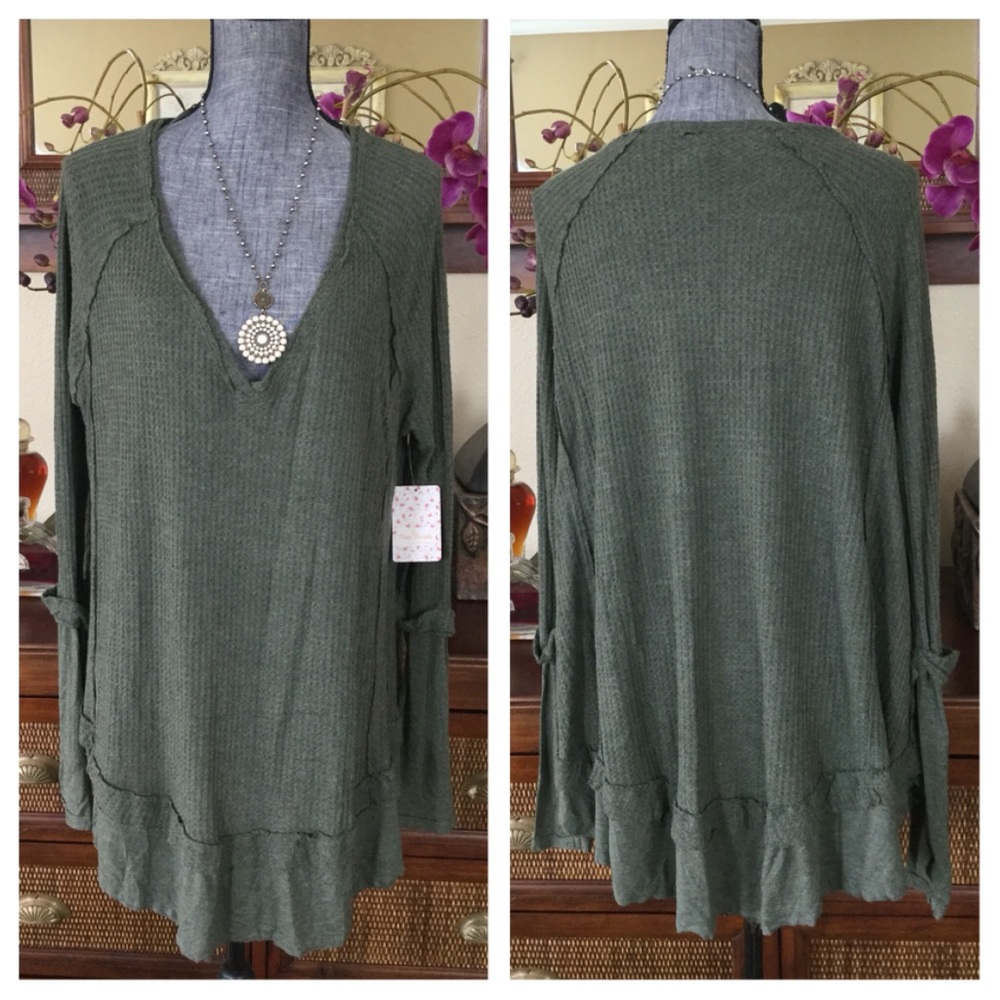 Free People Army Heather Laguna Thermal Top.  NWT. - Picture 4 of 6
