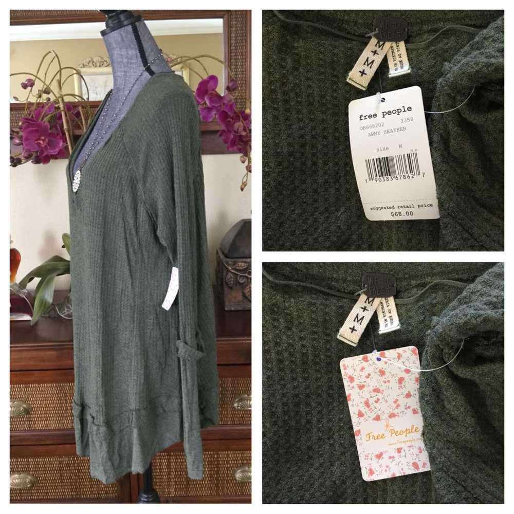 Free People Army Heather Laguna Thermal Top.  NWT. - Picture 5 of 6