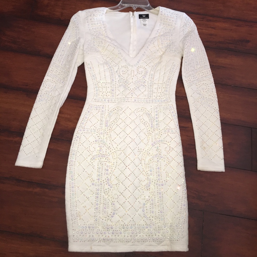 White beaded long sleeve quilted dress