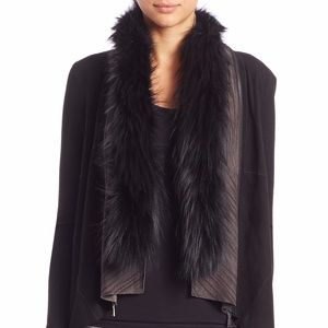 🎁ELIE TAHARI Margaret Fox Fur Collar Open Sweater