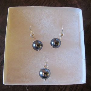 Pendant and earrings Silver Set (Imitation pearls)