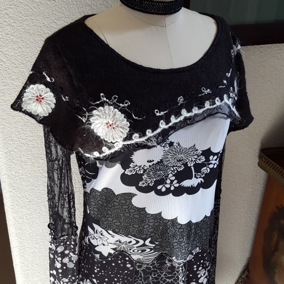 Boho mixed media dress with capelet - Picture 1 of 8
