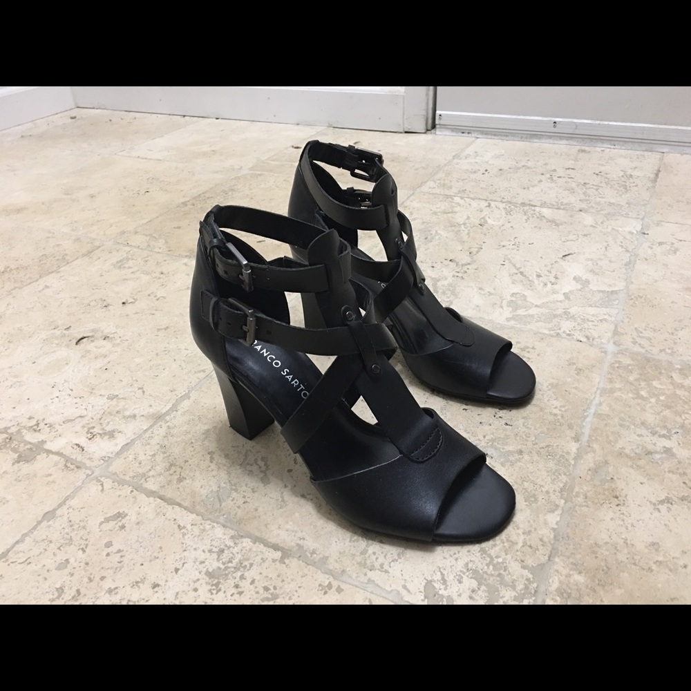Black Strappy Franco Sarto Heels, Size 8