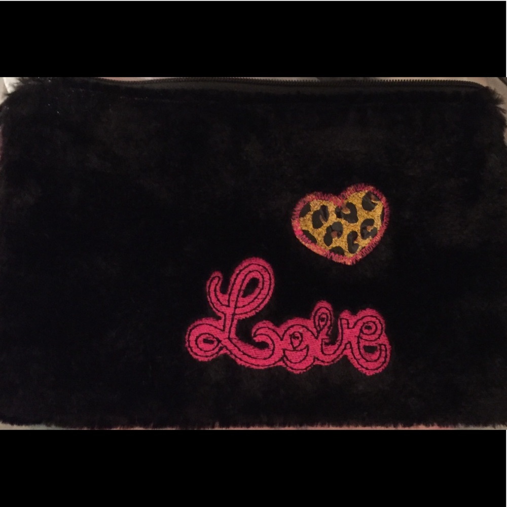 Furry cosmetic bag. Cute “love” and heart on front