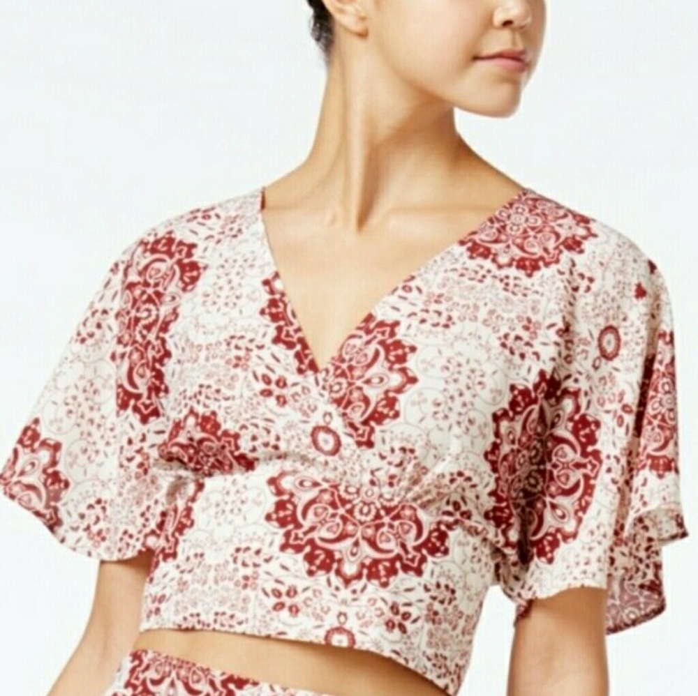 American Rag Printed Surplice Crop Top