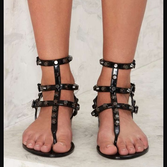 black gladiator studded sandals
