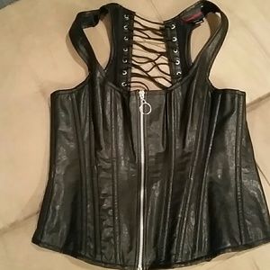 Black, vegan leather, zipper corset, XL