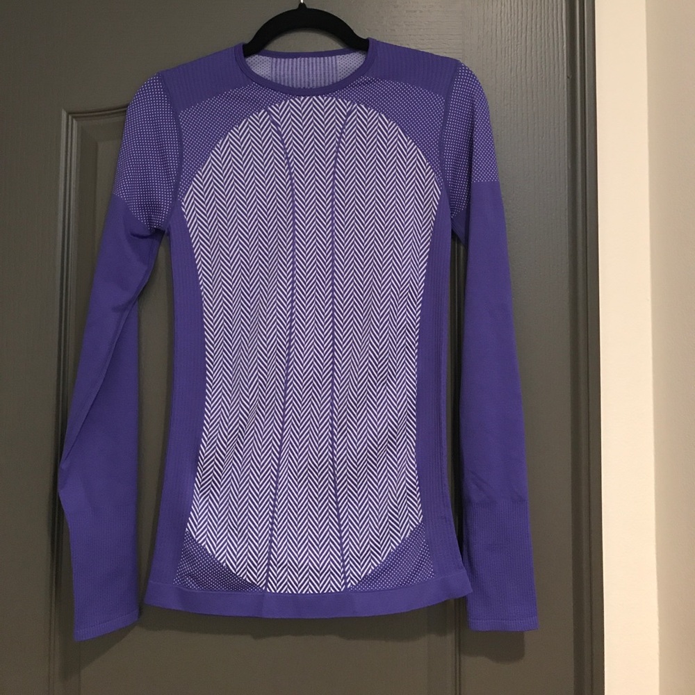 Fabletics purple & white long sleeve workout top S