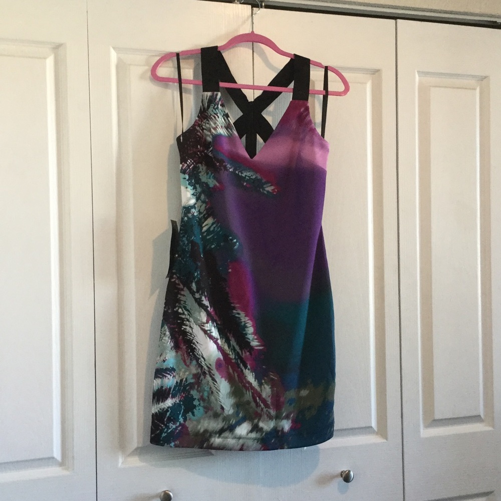 Bebe bodycon dress with criss cross back