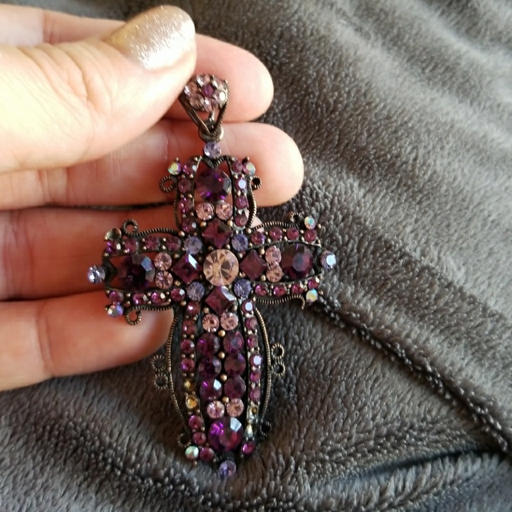 Purple Crystal/Rhinestone Cross Pendant