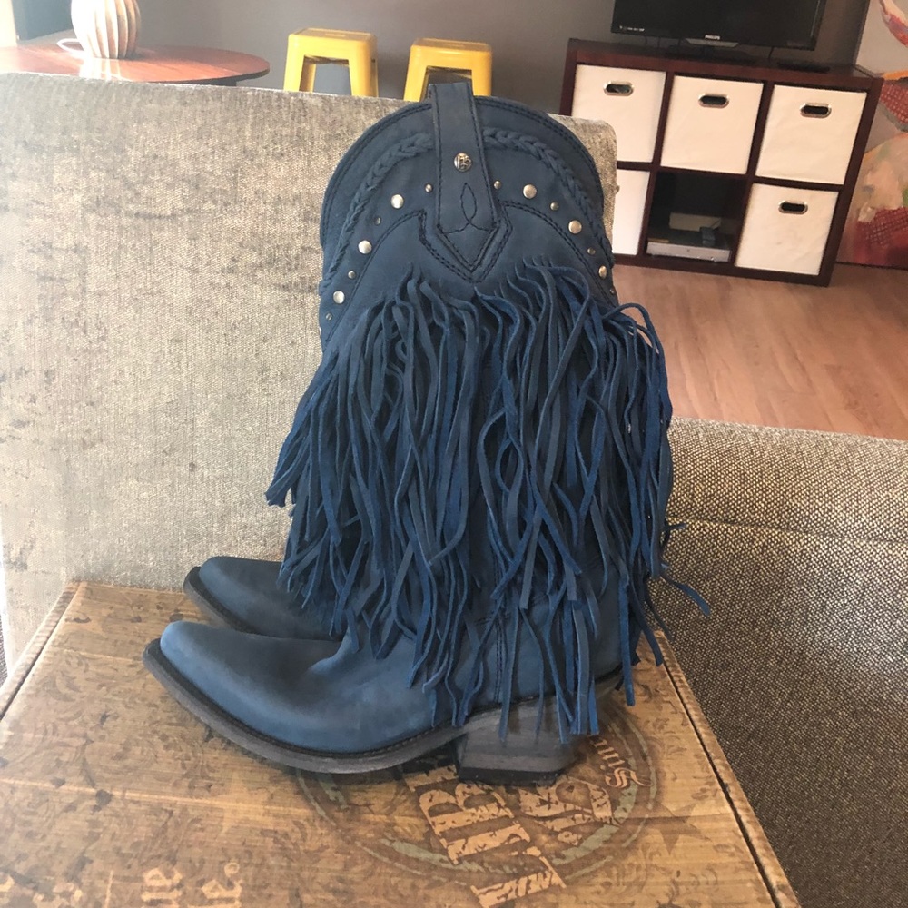 Liberty Black Blue Fringe Boots