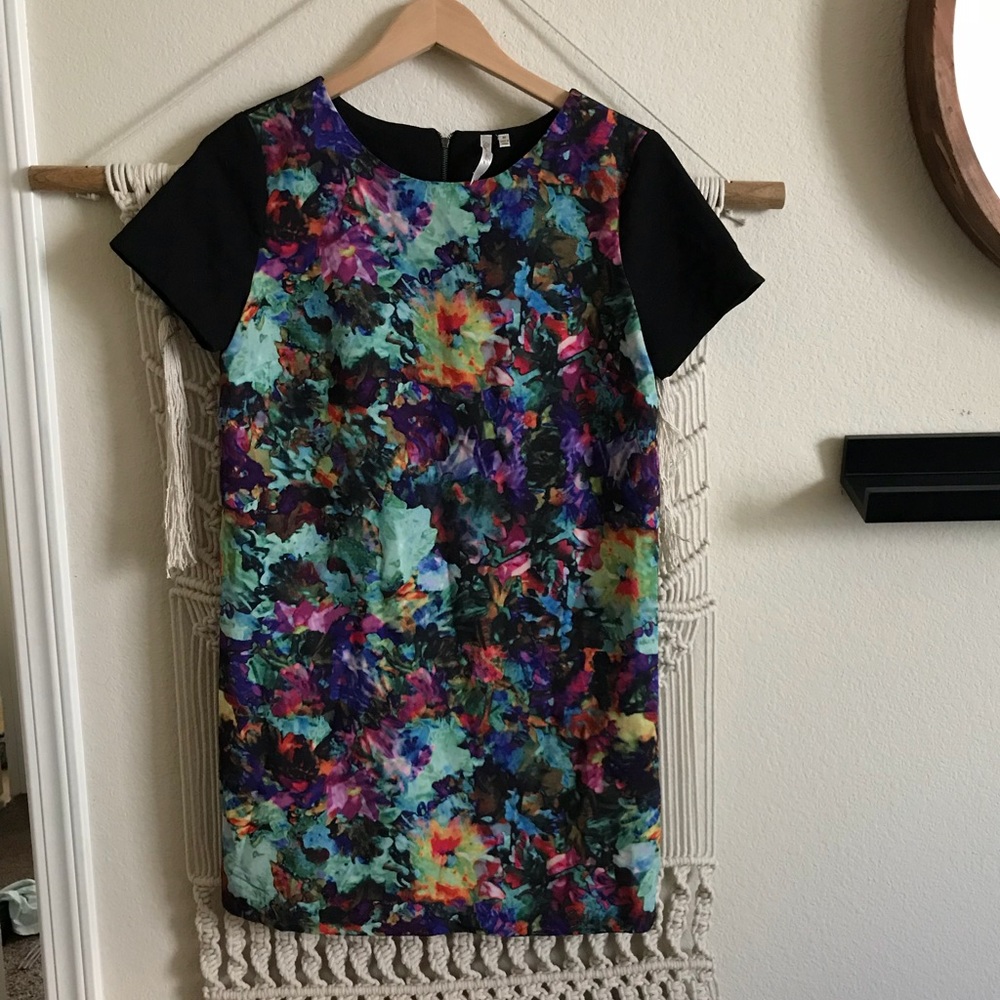 Watercolor Shift Dress with sleeves - size Medium