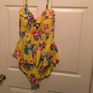 Forever 21 Yellow Floral one piece bathing suit
