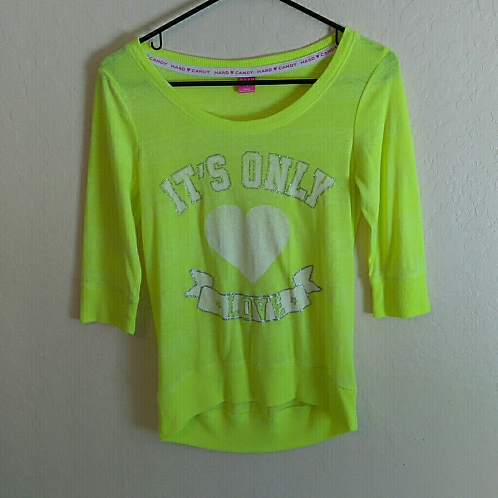 3/4 sleeve bright yellow "it's only love" shirt