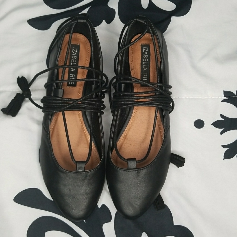 Black lace up flats