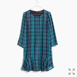 Madewell silk ruffle hem dress in dark plaid