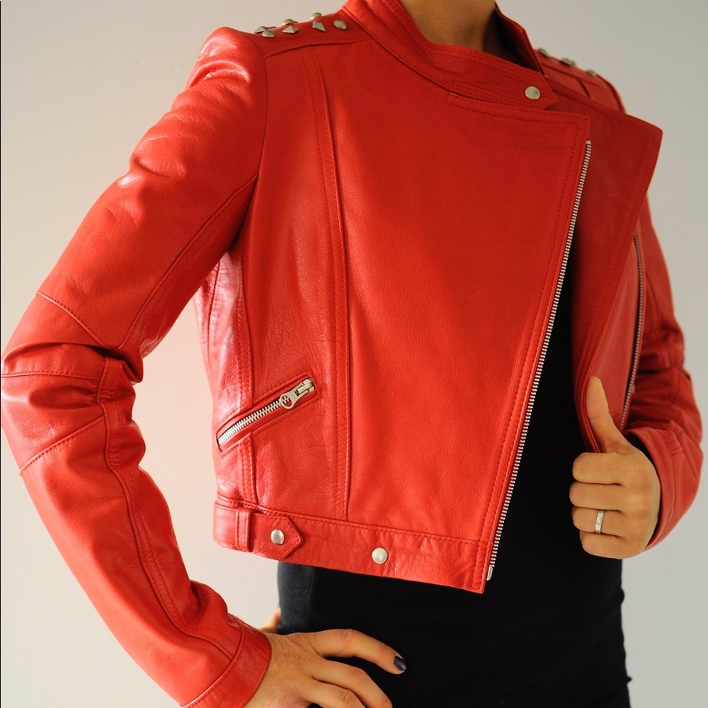 Red rock genuine leather jacket with tacks. - Picture 2 of 8
