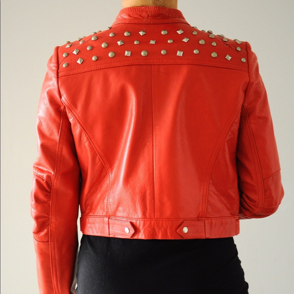 Red rock genuine leather jacket with tacks. - Picture 3 of 8