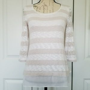 WHBM 3/4 Sleeve, Split Back Striped Sweater Top