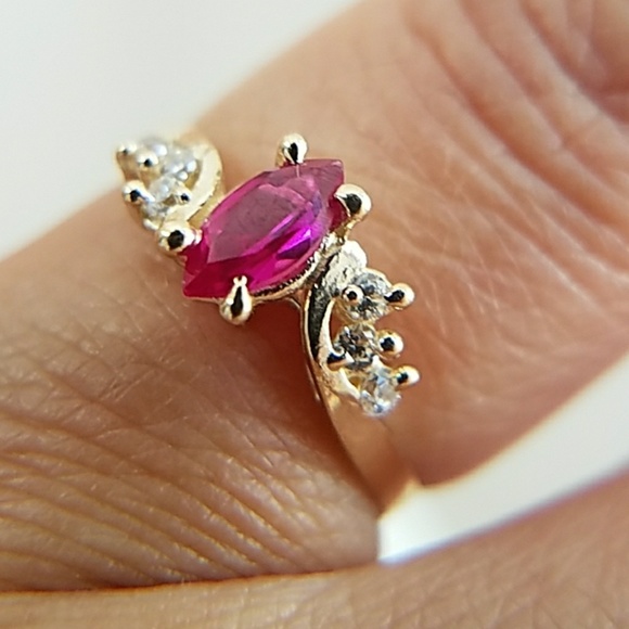 14k Yellow Gold Ruby Marquise Engagement Ring - Picture 4 of 13
