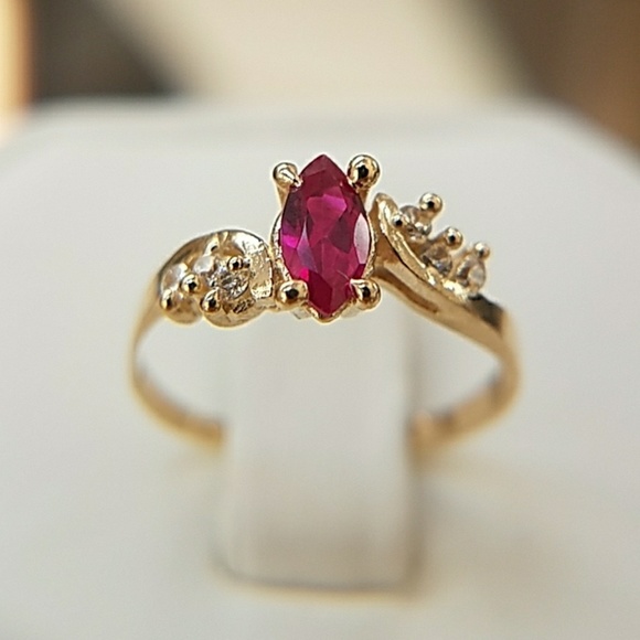 14k Yellow Gold Ruby Marquise Engagement Ring - Picture 5 of 13