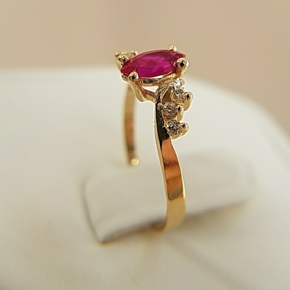14k Yellow Gold Ruby Marquise Engagement Ring - Picture 6 of 13