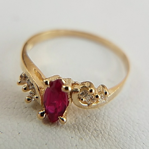 14k Yellow Gold Ruby Marquise Engagement Ring - Picture 7 of 13