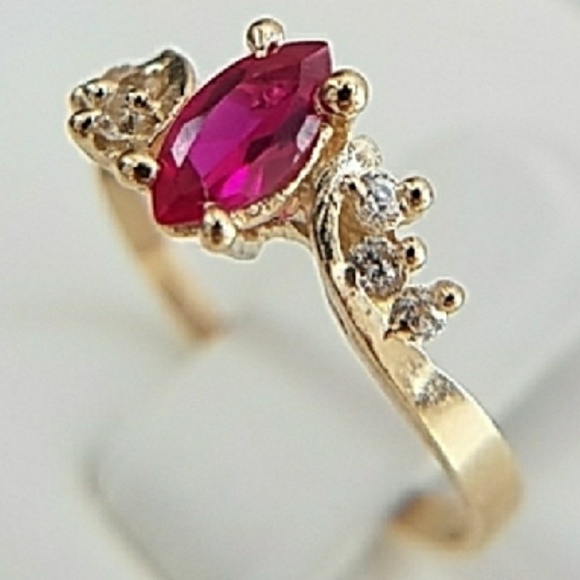 14k Yellow Gold Ruby Marquise Engagement Ring - Picture 2 of 13