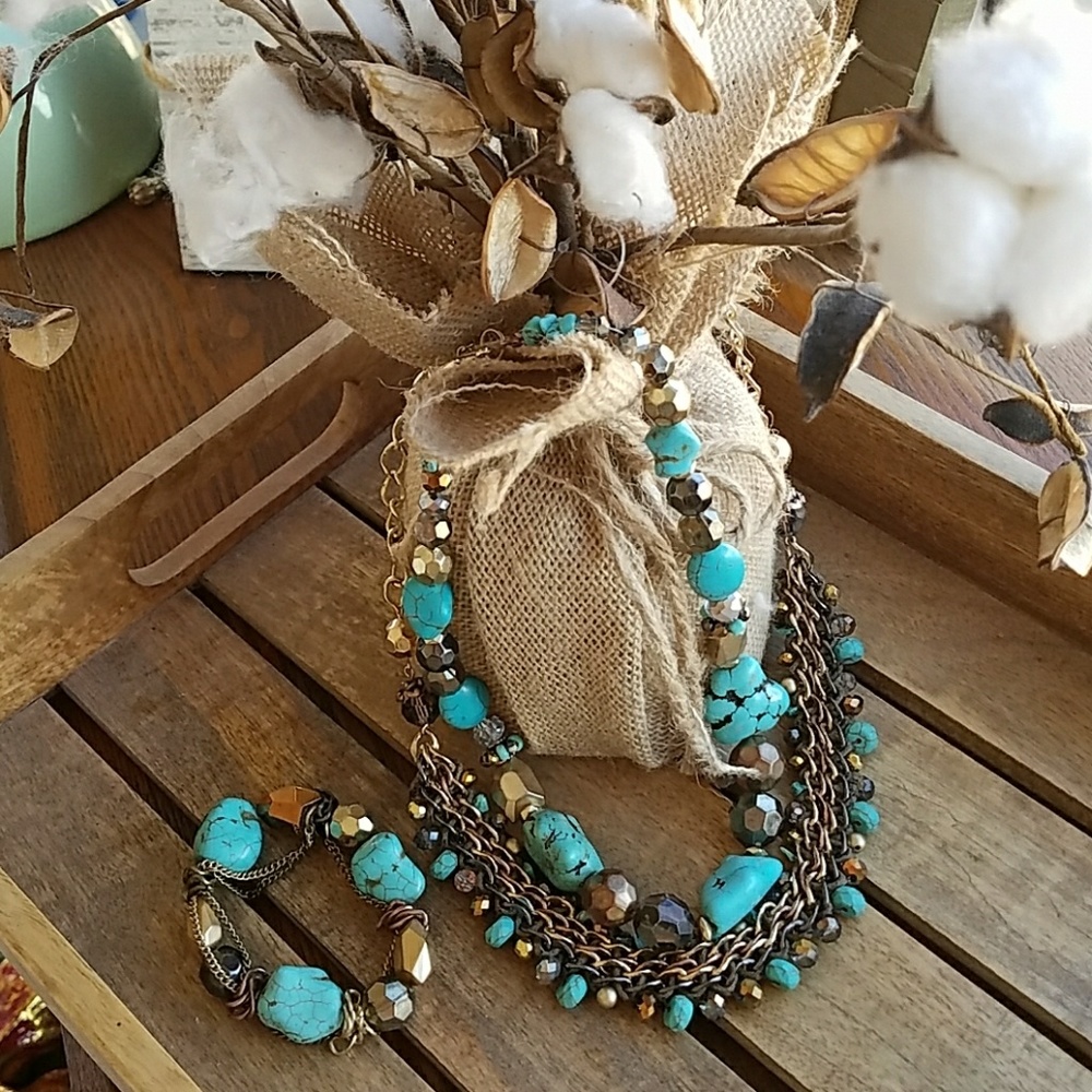 🚫SOLD🚫🎀SALE🎀3 piece Gold and Turquoise set