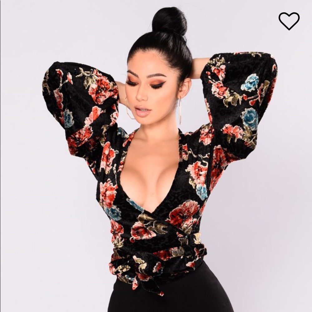 Velvet floral wrap shirt