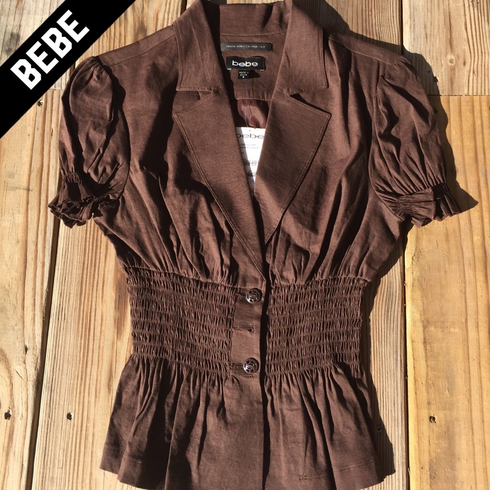 DONATED bebe Smocked Waist Linen Jacket - Picture 1 of 5