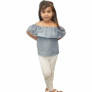 Boutique - Off the Shoulder Denim Blue Shirt