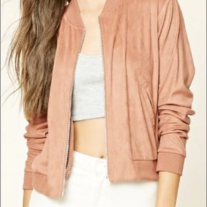 Dusty Rose Faux Suede Bomber Jacket