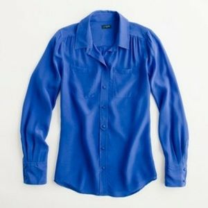 J. Crew Silk Button Down Blouse in Bright Blue