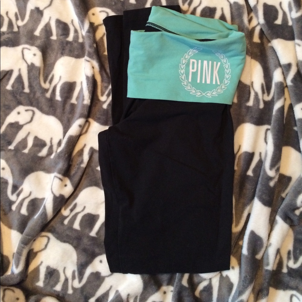PINK leggings with teal band