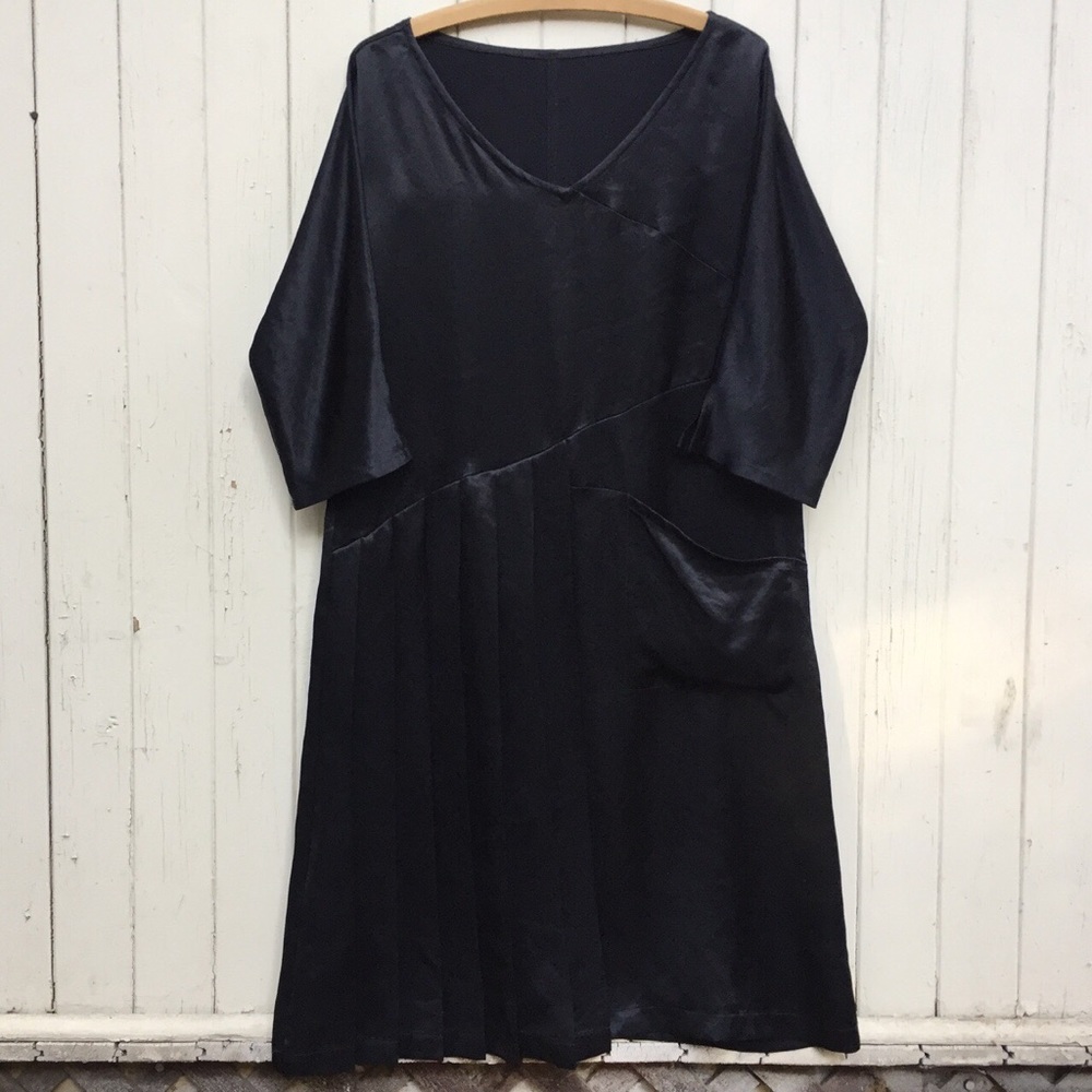 SOLD Babette SF asymmetric pleat black satin tunic