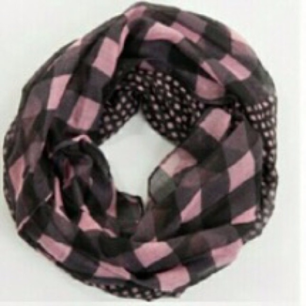 Pink & black Plaid check reversible Infinity Scarf