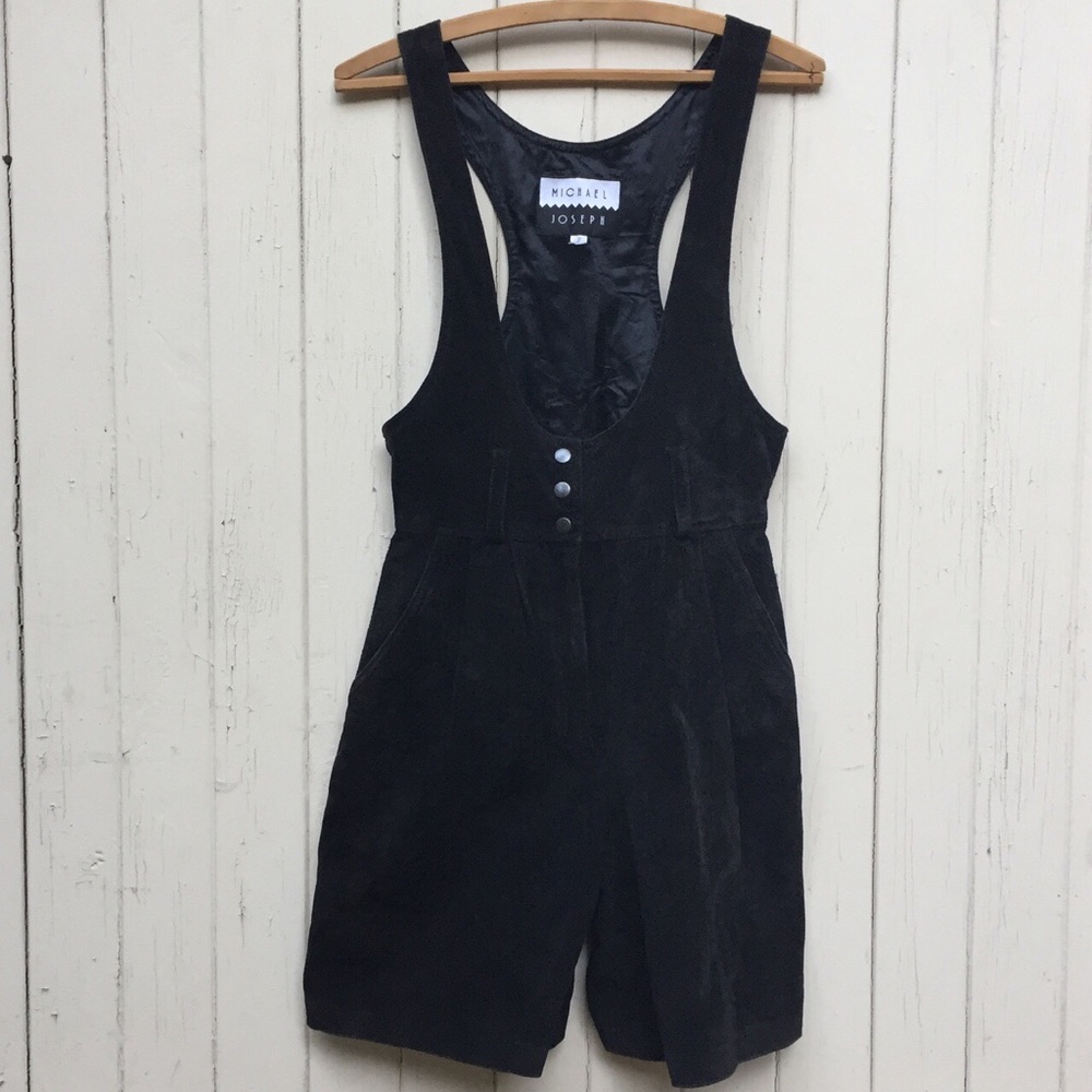 Vintage black suede shorts romper jumpsuit XS/S
