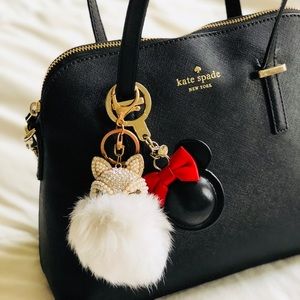 Faux Fox Fur Ball Pearl Rhinestone Key Chain ⚜️