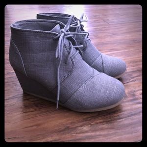 Gray desert wedge booties