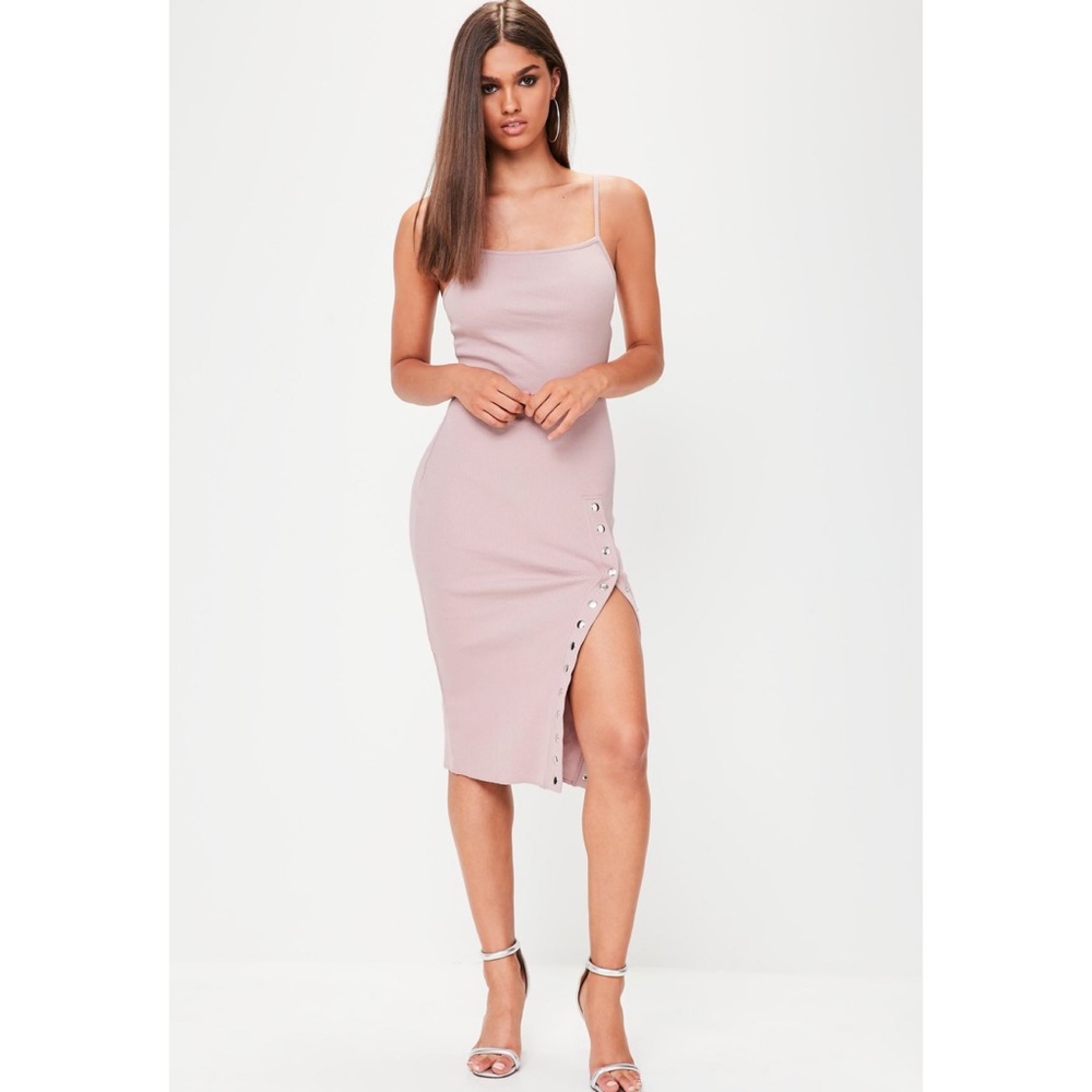 Missguided Mauve Ribbed Popper Midi Dress ⚜️
