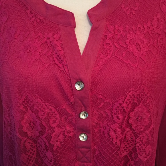 Fuchsia V-Neck Sheer Blouse Size XL - Picture 5 of 8