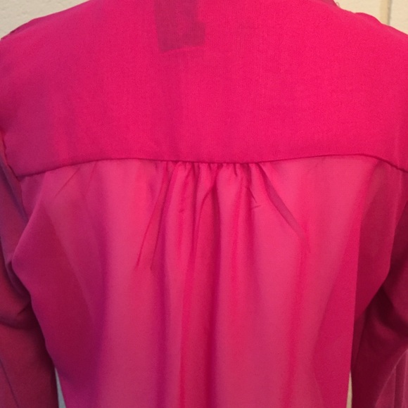 Fuchsia V-Neck Sheer Blouse Size XL - Picture 7 of 8