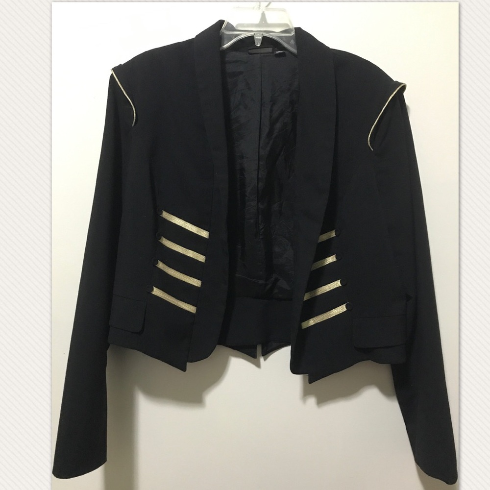 Dazzling Black and Gold Crop Blazer