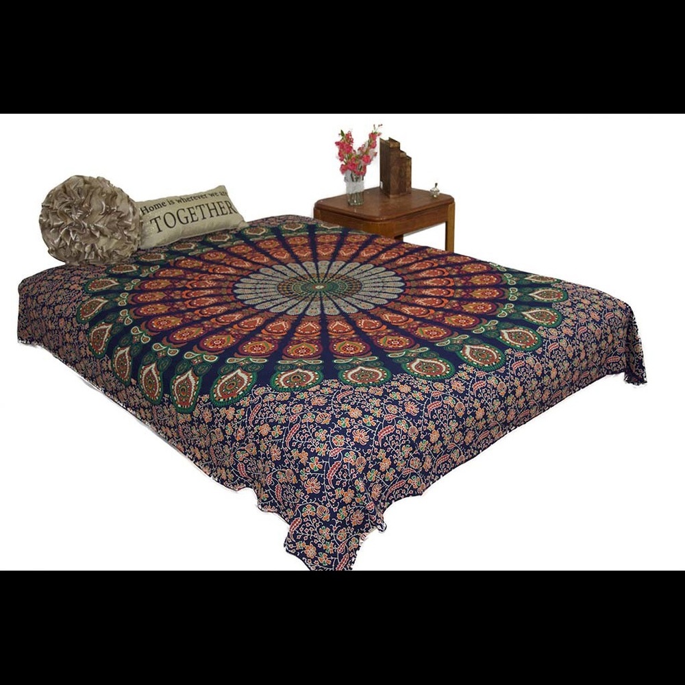Queen Hippie Emerald Mandala Tapestry Bohemian