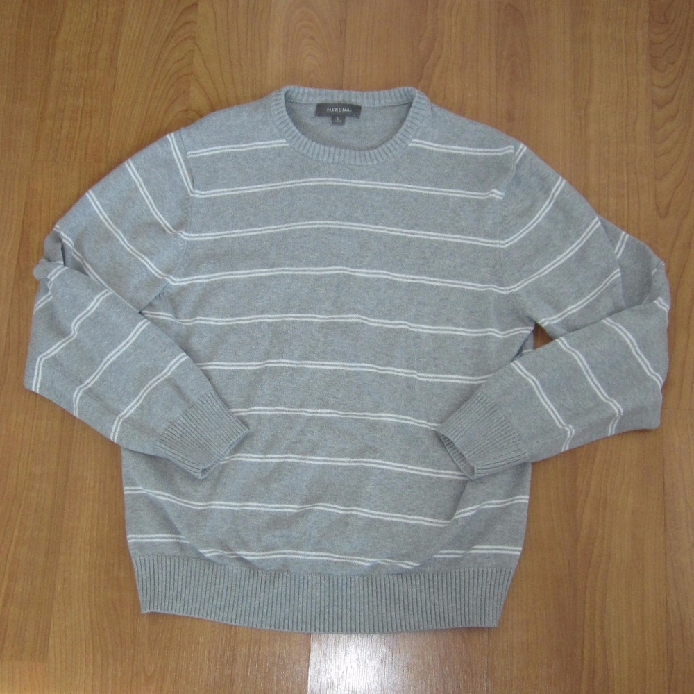 EUC!  Merona gray sweater/white stripes - youth L