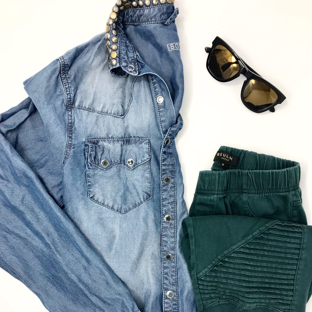 Studded Collar Denim Top