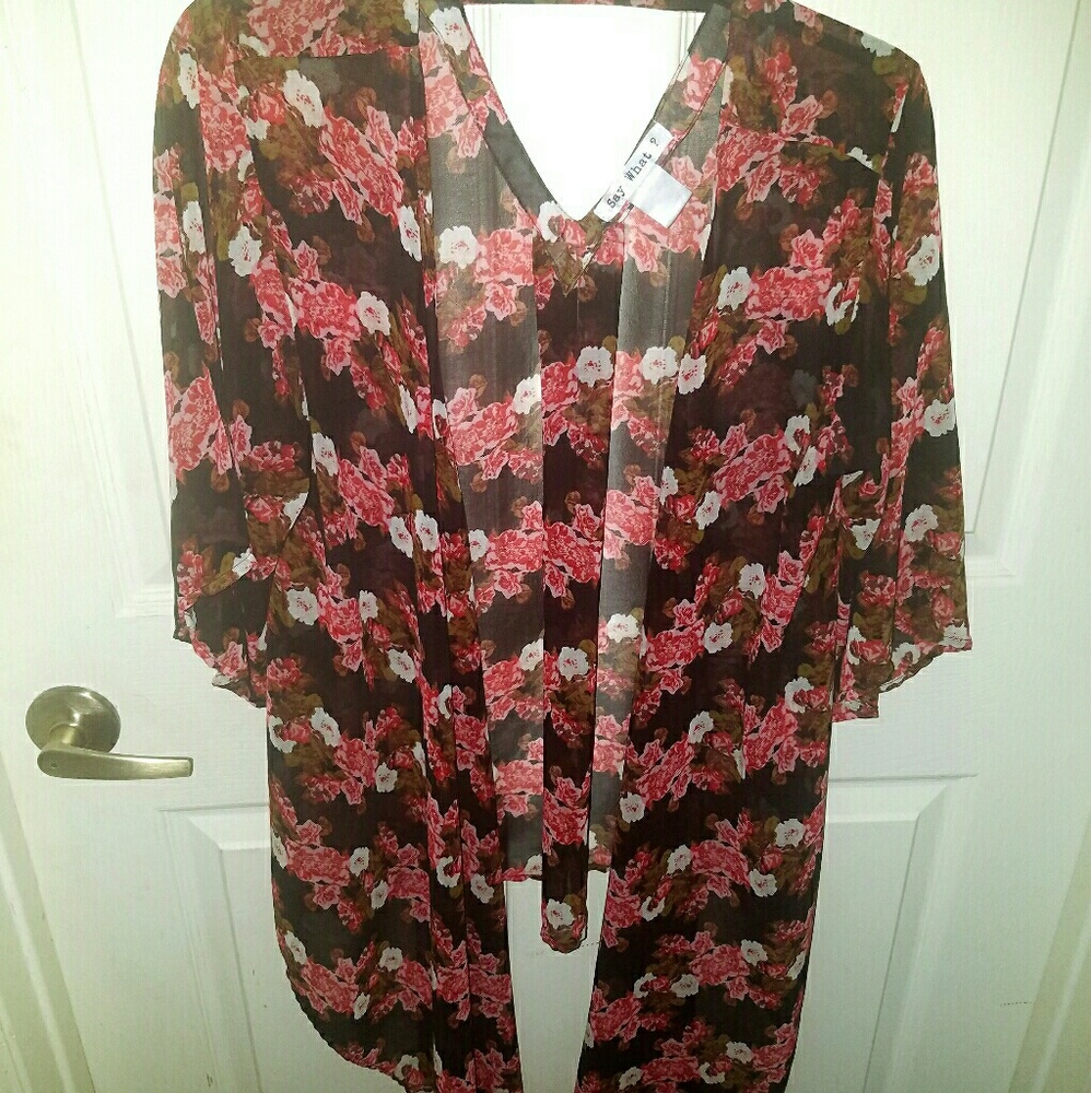 Say What? Floral Dip Hem Kimono Cardigan