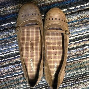 Brown Skechers loafer flats