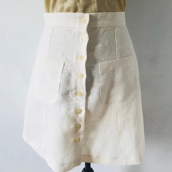 Vintage Cream Linen Skirt - Picture 2 of 7